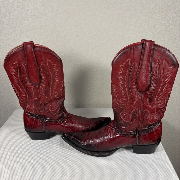 LOS ALTOS MEN BURGUNDY GENUINE EEL WESTERN COWBOY BOOT Size 8.5 (EE+) - Picture 5 of 13
